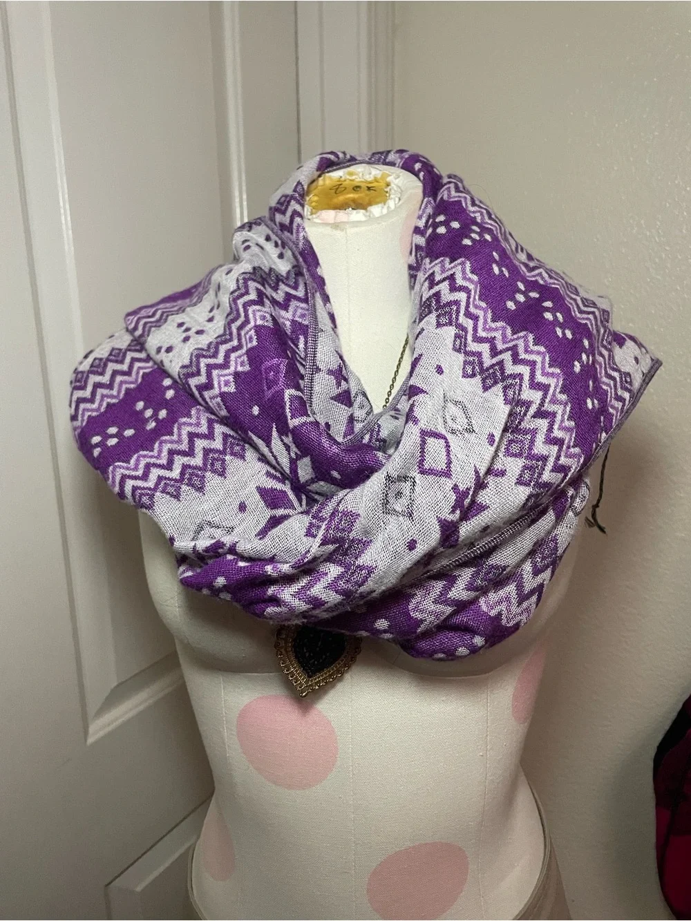 Purple Fair Isle Knit Scarf - Unbranded